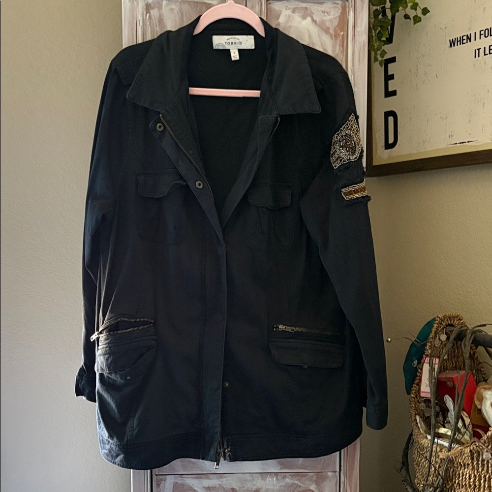 Torrid Black Utility Jacket With Embellished Slee… - image 1